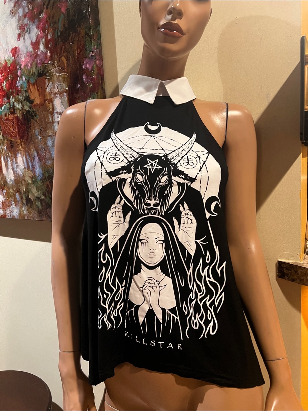 Killstar Black & White Occult nunsense collar vest XS Halter Tank nwt